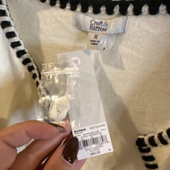 Craft & Barrow Cream Open Front Cardigan with Black Trim – Size XL (NWT) - Picture 4 of 4
